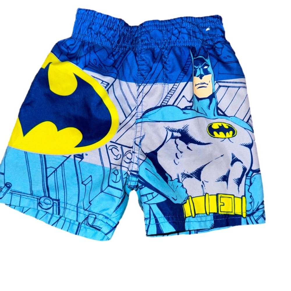 Brightly colored Baby boy Batman Character swim trunks bathing suit